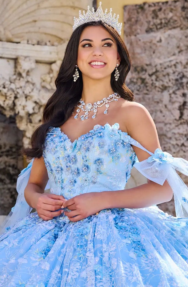 Photo of the model wearing a Quinceanera gown